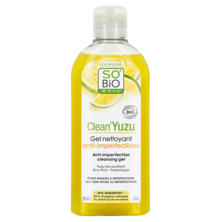 SO’BiO étic Gel čisticí proti nedokonalostem pleti - Clean Yuzu BIO (200 ml) - ideální pro mastnou pleť