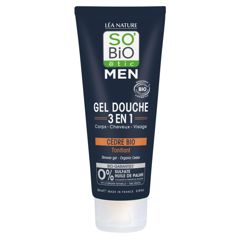 SO’BiO étic Gel sprchový MEN 3v1 - tonizující cedr BIO (200 ml) - na tělo, obličej i vlasy SO’BiO étic Gel sprchový MEN 3v1 - tonizující cedr BIO (200 ml) - na tělo, obličej i vlasy