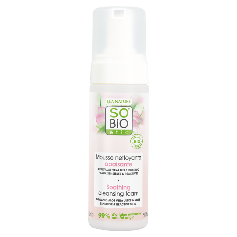 SO’BiO étic Pěna čisticí zklidňující Aloe Vera BIO (150 ml) - obohacena o růžovou vodu SO’BiO étic Pěna čisticí zklidňující Aloe Vera BIO (150 ml) - obohacena o růžovou vodu
