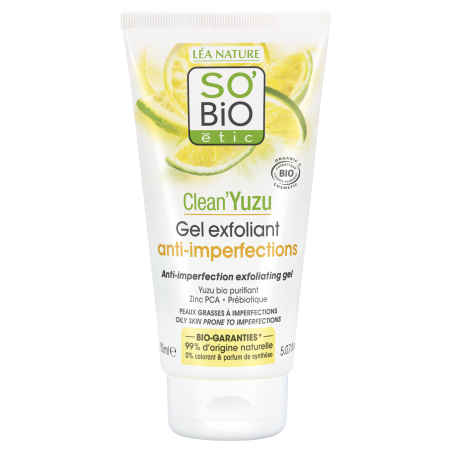 SO’BiO étic Gel pleťový exfoliační - Clean Yuzu BIO (150 ml) - ideální pro mastnou pleť
