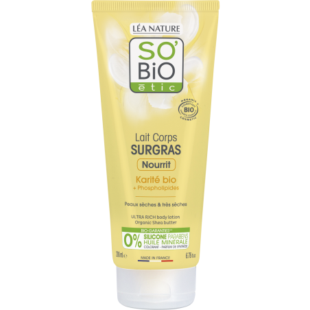 SO’BiO étic Mléko tělové ultra výživné s karité BIO (200 ml) - ideální pro suchou pokožku