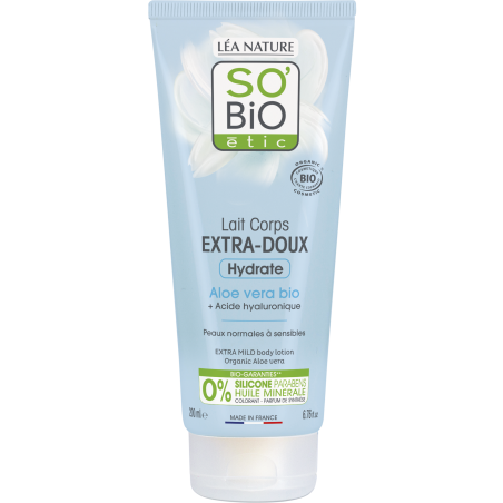 SO’BiO étic Mléko tělové extra hydratační s Aloe vera a hyaluronem BIO (200 ml) - s kyselinou hyaluronovou