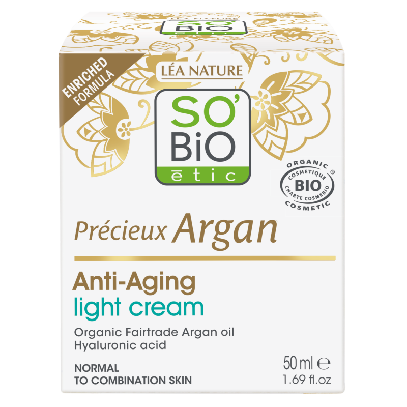 SO’BiO étic Anti-age Precieux Argan Krém denní lehký pro normální až smíšenou pleť BIO (50 ml) - hydratuje a zpevňuje pleť