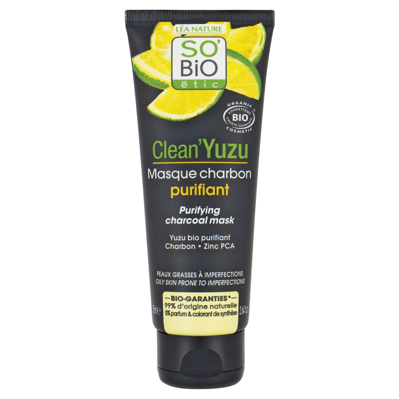 SO’BiO étic Maska pleťová čisticí s aktivním uhlím - Clean Yuzu BIO (75 ml) - ideální pro mastnou pleť
