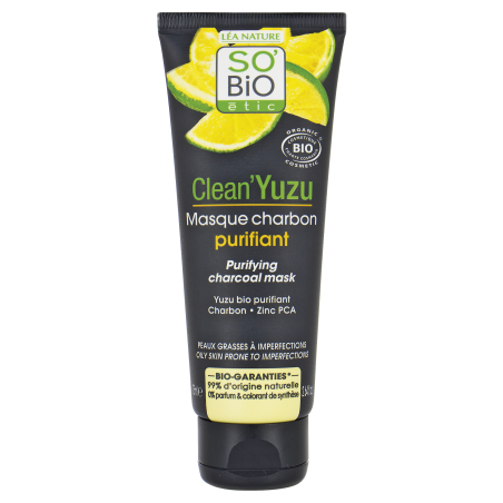 SO’BiO étic Maska pleťová čisticí s aktivním uhlím - Clean Yuzu BIO (75 ml) - ideální pro mastnou pleť