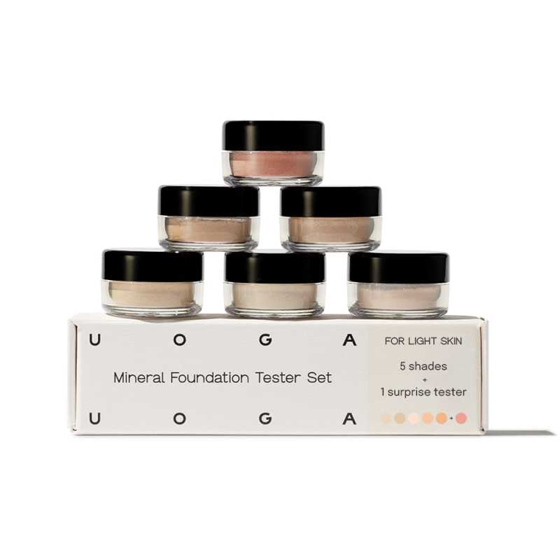 Uoga Uoga Sada testerů Minerální make-up (6 x 0,7 g) Light - 5 make-upů + 1 tvářenka podle odstínu pleti Uoga Uoga Sada testerů Minerální make-up (6 x 0,7 g) Light - 5 make-upů + 1 tvářenka podle odstínu pleti