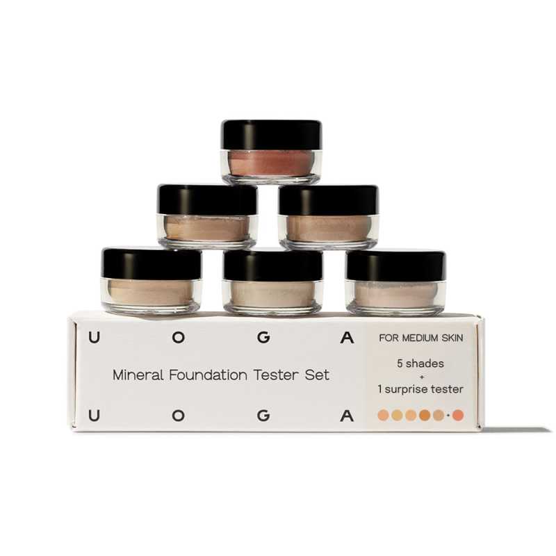 Uoga Uoga Sada testerů Minerální make-up (6 x 0,7 g) Medium - 5 make-upů + 1 tvářenka podle odstínu pleti Uoga Uoga Sada testerů Minerální make-up (6 x 0,7 g) Medium - 5 make-upů + 1 tvářenka podle odstínu pleti