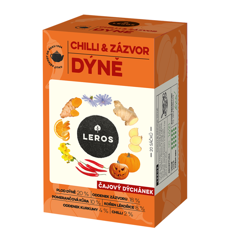 LEROS Čajový dýchánek Chilli, zázvor & dýně - nálev. sáčky (20 x 2 g) - jemně pikantní, hřejivá chuť LEROS Čajový dýchánek Chilli, zázvor & dýně - nálev. sáčky (20 x 2 g) - jemně pikantní, hřejivá chuť