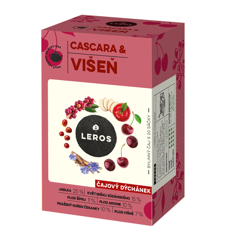 LEROS Čajový dýchánek Višeň & Cascara - nálev. sáčky (20 x 2 g) - s přirozeným obsahem kofeinu LEROS Čajový dýchánek Višeň & Cascara - nálev. sáčky (20 x 2 g) - s přirozeným obsahem kofeinu