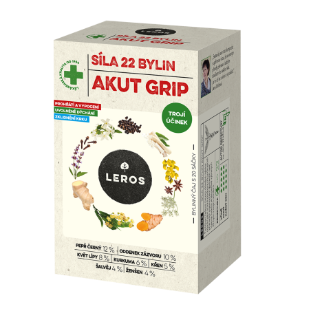 LEROS Bylinný čaj Síla 22 bylin AKUT GRIP - nálev. sáčky (20 x 2,5 g) - trojí účinek - prohřeje, uvolní dýchání a krk