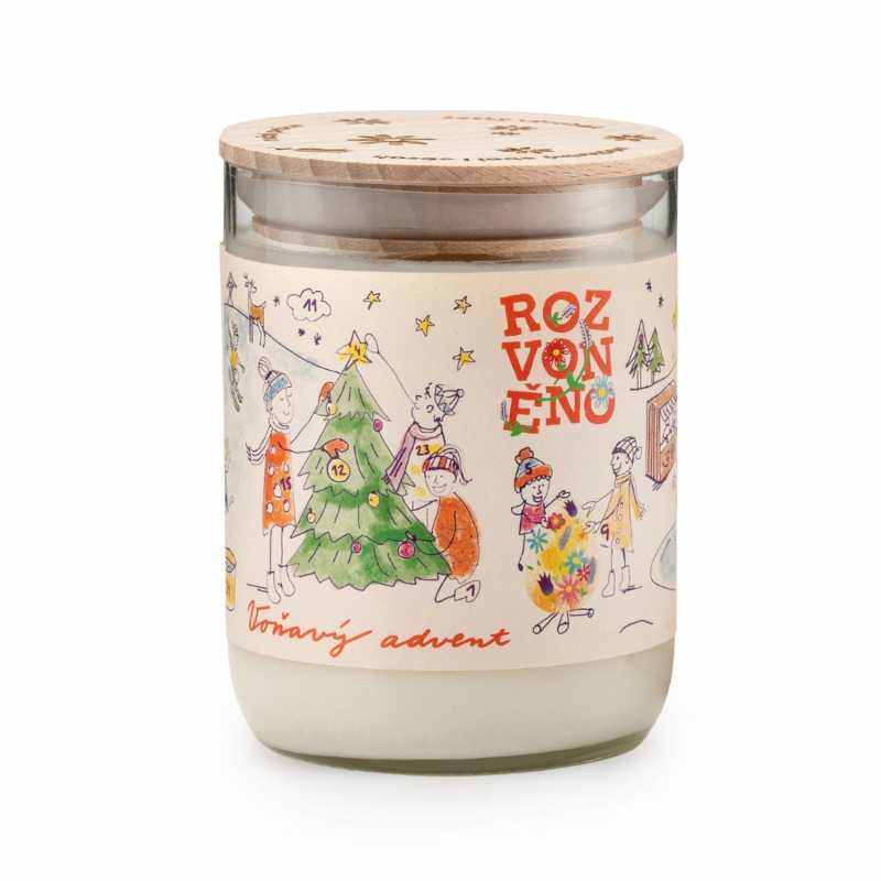 Rozvoněno Vonná svíčka - Voňavý advent (300 ml) - s novou vůní a dřevěným víčkem Rozvoněno Vonná svíčka - Voňavý advent (300 ml) - s novou vůní a dřevěným víčkem