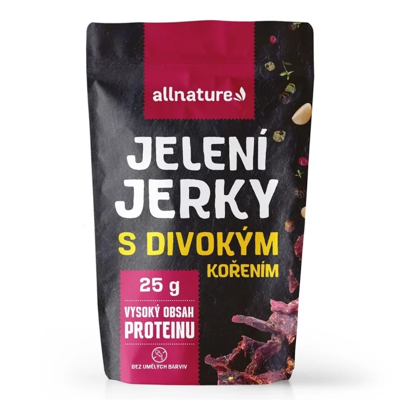 Jelení Jerky s divokým kořením Allnature - 25 g Jelení Jerky s divokým kořením Allnature - 25 g
