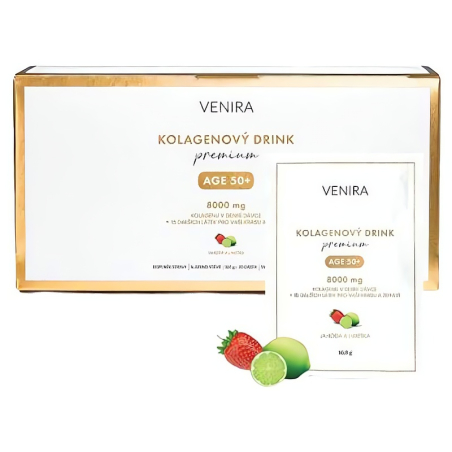 Kolagenový drink pro vlasy, nehty a pleť 50+ / jahoda a limetka, 30 x Venira - 10,8 g