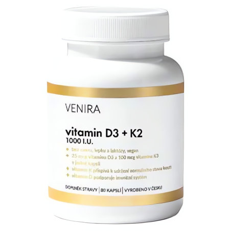 Vitamin D3 + K2 Venira - 80 kapslí