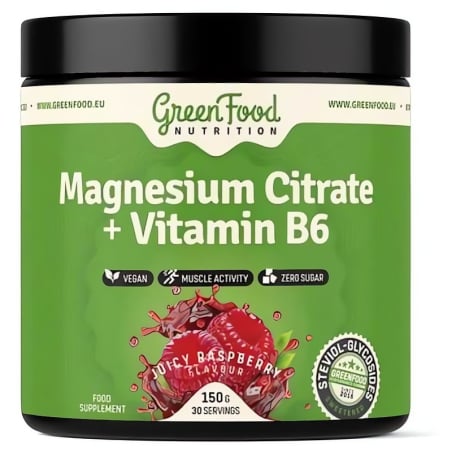 Magnesium Citrate + Vitamin B6 150 g Juicy raspberry GreenFood