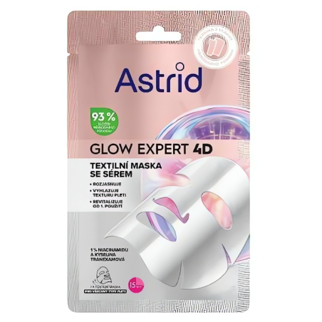 Textilní maska pro rozjasnění a vyhlazení pleti s niacinamidem Glow Expert 4D Astrid