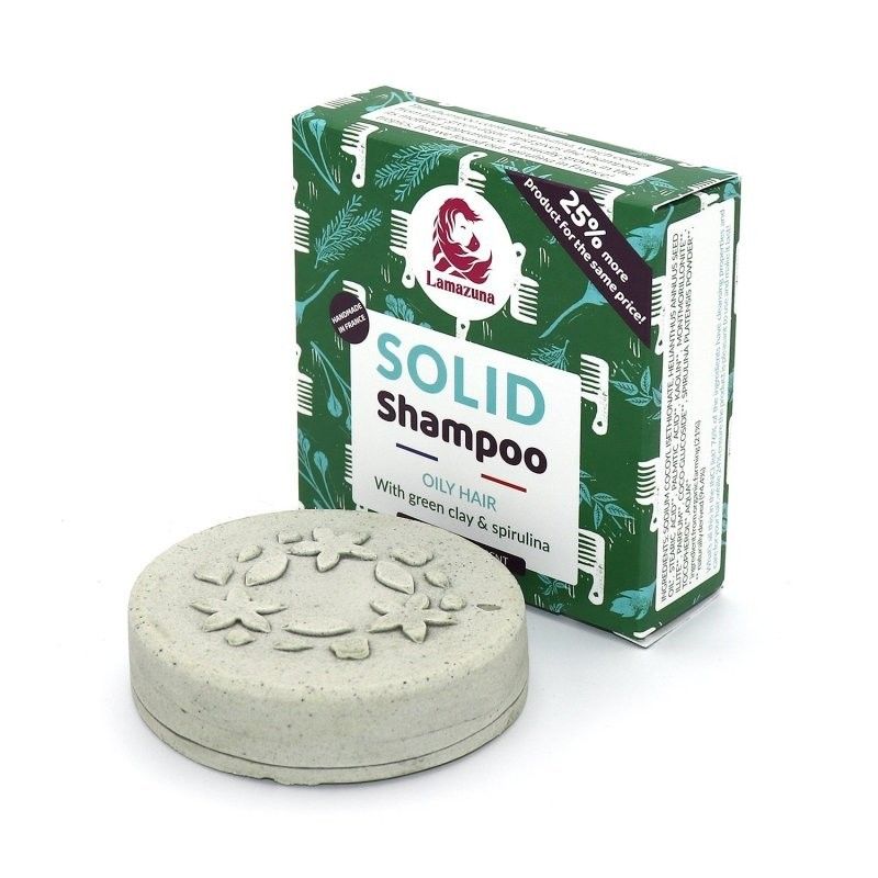 Tuhý šampon pro mastné vlasy se zeleným jílem a spirulinou Lamazuna - 70 g