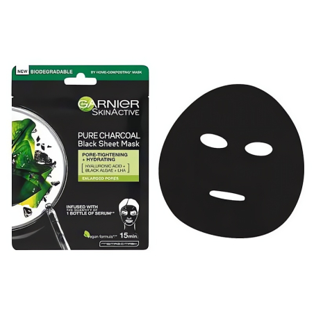 Černá textilní maska s extraktem z&nbsp;mořských řas Pure Charcoal Skin Naturals (Black Tissue Mask) Garnier - 28 g
