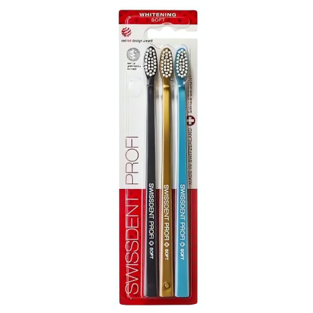 Zubní kartáček Whitening Soft 2 + 1 ZDARMA (šedo-modrá, petrolejová, zlatá) Swissdent