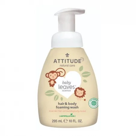 Dětská mycí pěna (2 v 1) Baby leaves s vůní hruškové šťávy Attitude - 295 ml
