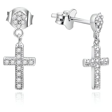 Stříbrné náušnice křížky s kamínky AGUP1176 Beneto