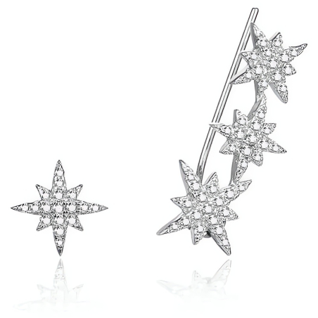 Asymetrické stříbrné náušnice se zirkony Hvězdy AGUPV1984 Beneto