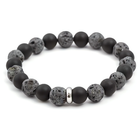 Korálkový náramek z lávového kamene a achátu MINK101 Agato / Délka: 17 cm