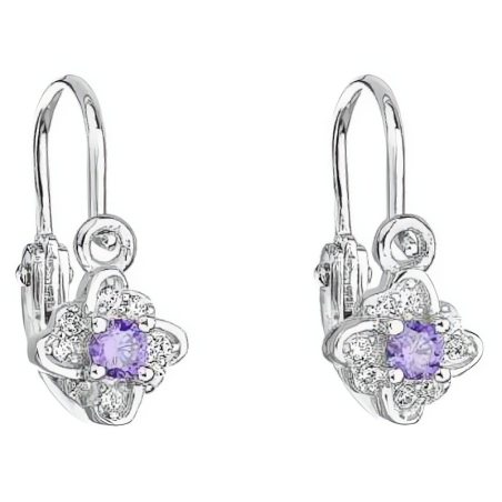 Stříbrné dětské náušnice s fialovými zirkony 11175.3 Evolution Group