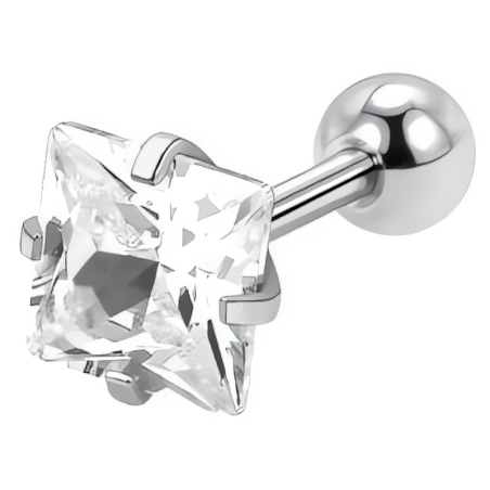 Ocelová piercingová náušnice s čirým krystalem Čtverec Troli