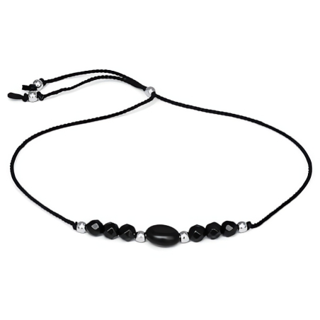 Šňůrkový náramek s korálky z onyxu HE18R3S-BK Agato