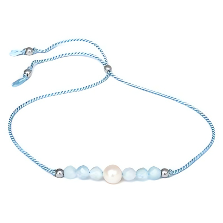 Šňůrkový náramek s akvamarínem a říční perlou HE06R3S-LB Agato