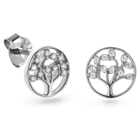 Nadčasové stříbrné náušnice Strom života se zirkony AJNS0014 Again Jewelry