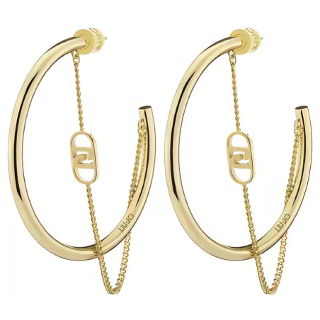 Pozlacené kruhové náušnice s řetízkem LJ2774 Liu Jo