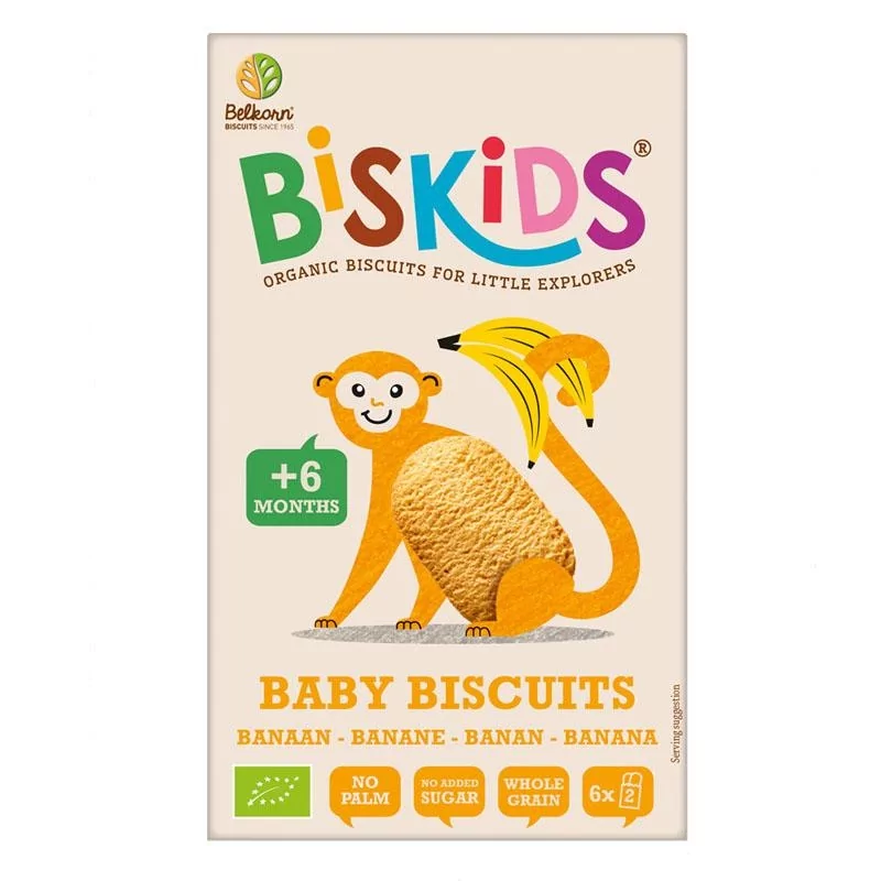 BISkids BIO dětské celozrnné sušenky s banánem bez přidaného cukru 6M + Belkorn - 120 g BISkids BIO dětské celozrnné sušenky s banánem bez přidaného cukru 6M + Belkorn - 120 g