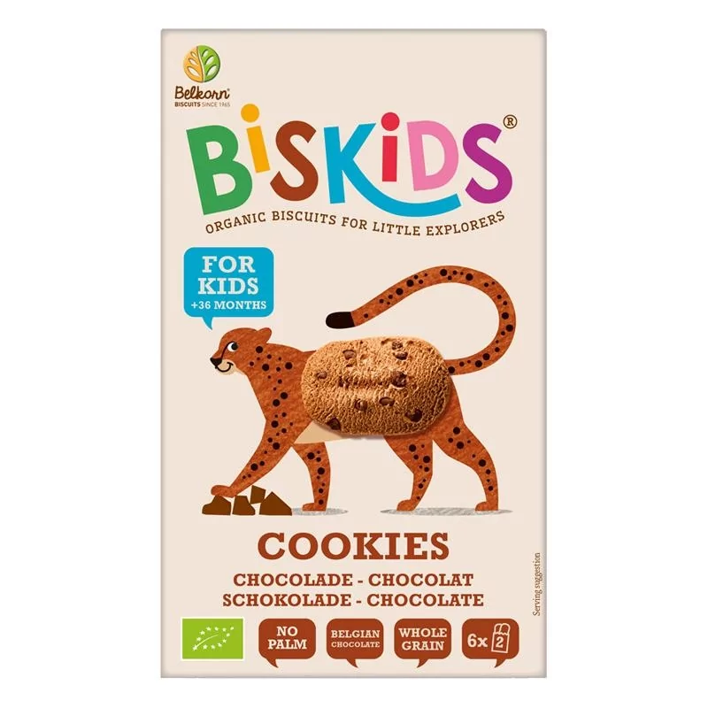 BISkids BIO dětské celozrnné sušenky s belgickou čokoládou Belkorn - 120 g