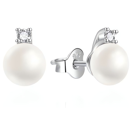 Módní stříbrné náušnice s perlou a zirkony AGT-E242PW-P8 Agato