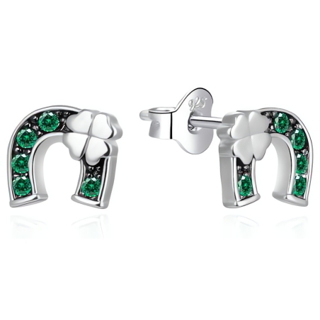 Stříbrné náušnice Podkova se zelenými zirkony AGT-E168PGR Agato