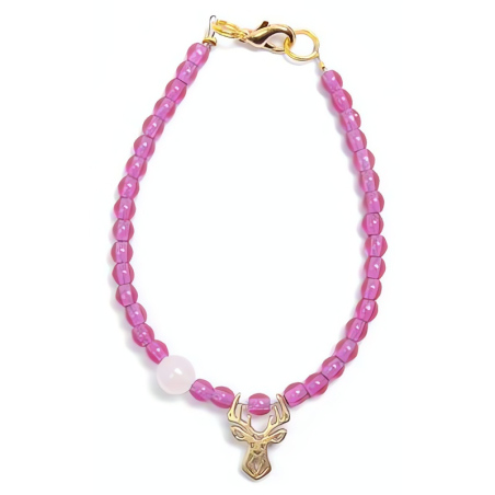 Fialový korálkový mini náramek s růženínem Deers