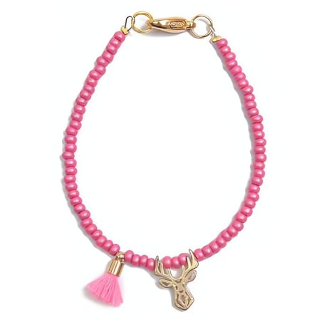 Fuchsiový korálkový mini náramek s jelínkem Deers