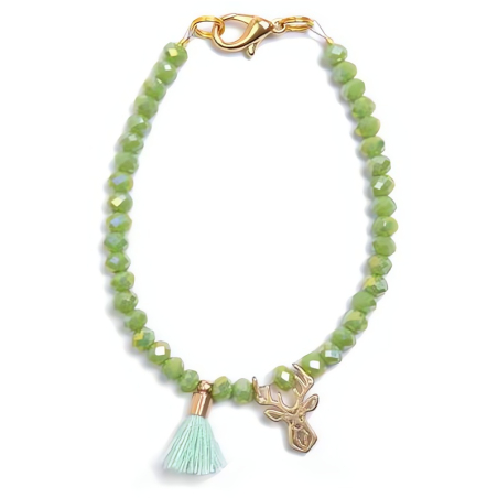 Zelený korálkový mini náramek s jelínkem Deers