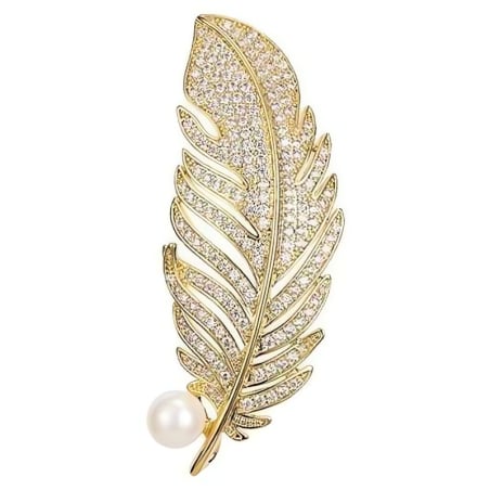 Brož pozlacené pírko se sladkovodní perličkou Gold Troli