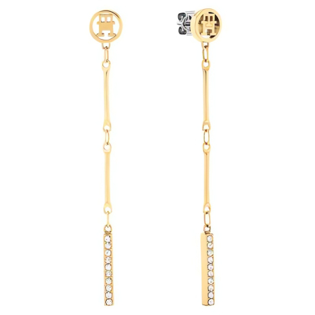 Visací pozlacené náušnice se zirkony Bar Chain 2781002 Tommy Hilfiger