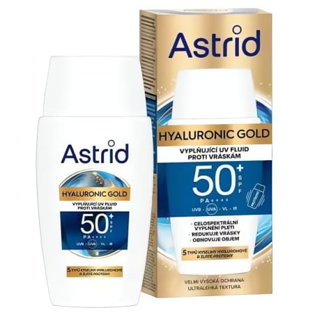 Vyplňující denní pleťový fluid SPF 50 Hyaluronic Gold (Fluid) Astrid - 50 ml