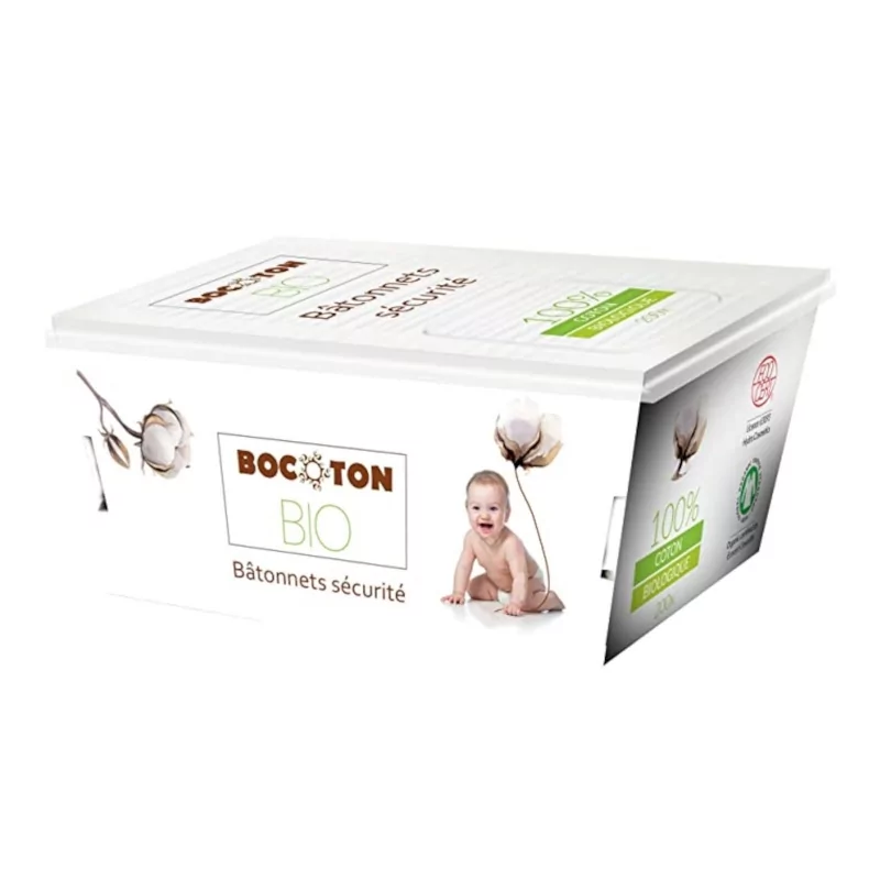 Vatové tyčinky do uší pro děti z BIObavlny (cotton safety buds) Bocoton - 60 ks