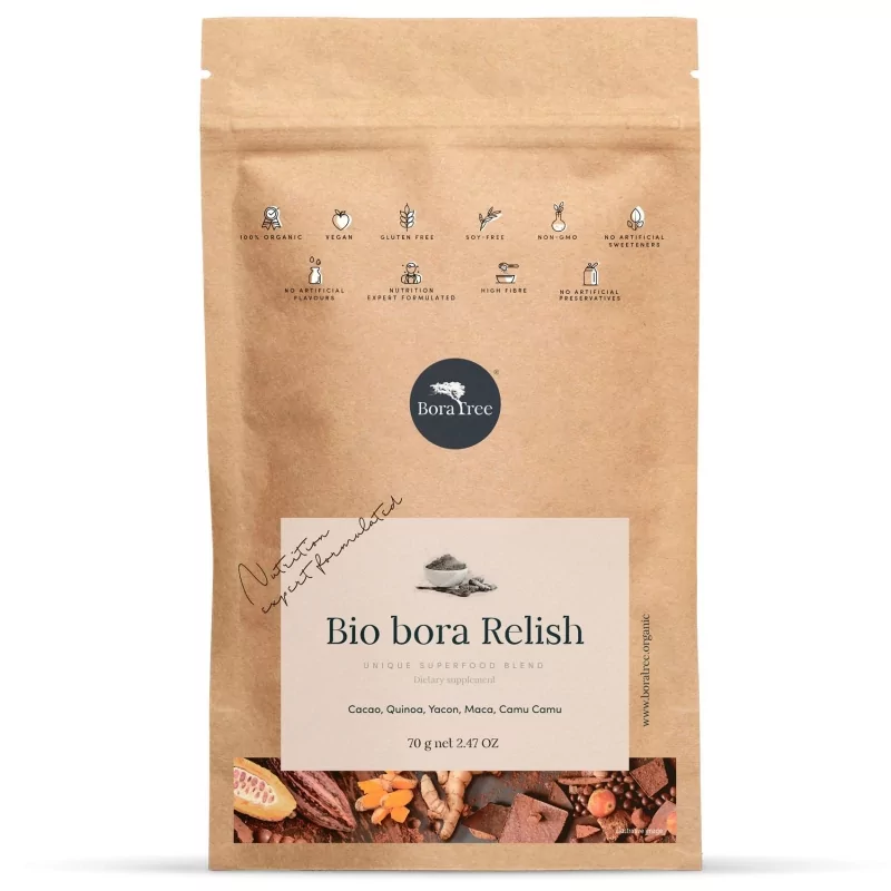 Unikátní směs superfoods BIO bora Relish 7 porcí Boratree - 70 g Unikátní směs superfoods BIO bora Relish 7 porcí Boratree - 70 g