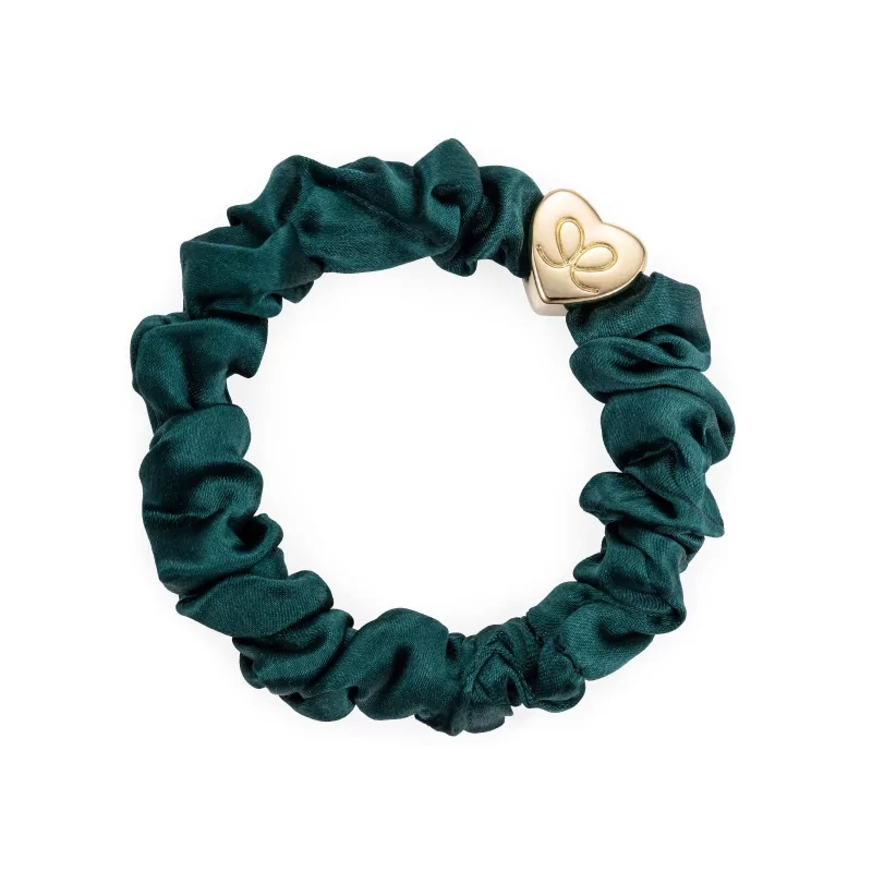 Gumička Gold Heart Silk Scrunchie (zelená) By Eloise London - 1 ks