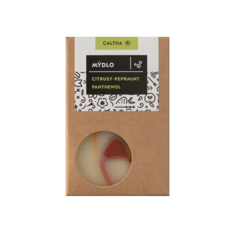 Tuhé mýdlo (Citrusy, Peprmint a Panthenol) Caltha - 100 g Tuhé mýdlo (Citrusy, Peprmint a Panthenol) Caltha - 100 g