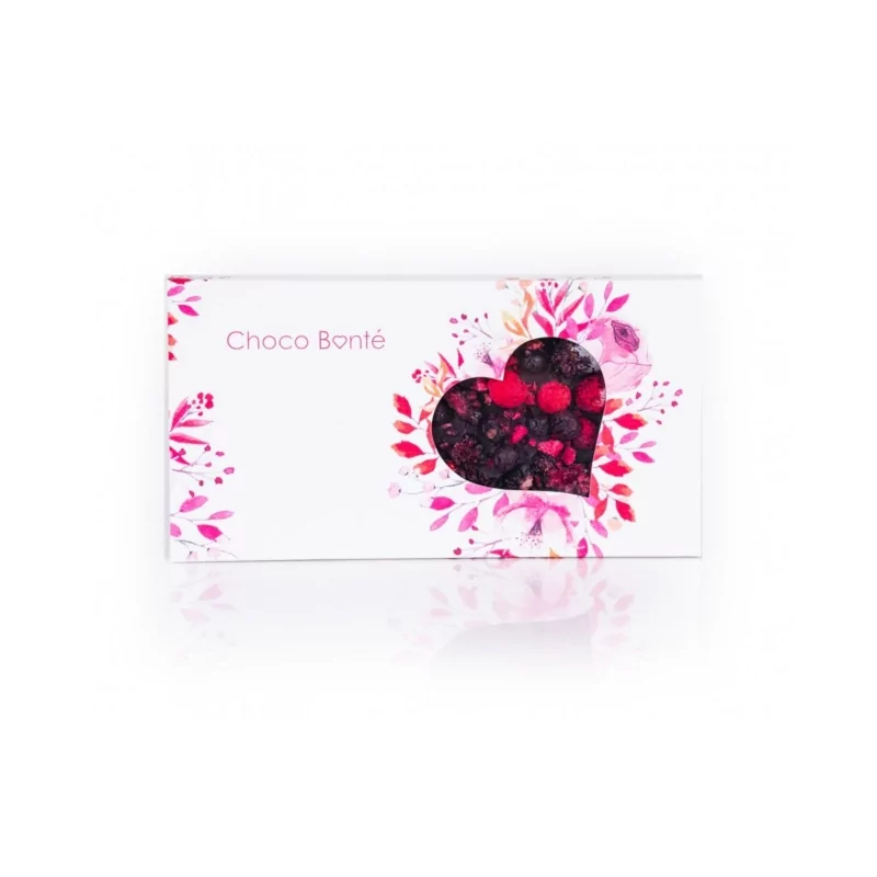 Hořká čokoláda s lyofilizovaným ovocem (malina, ostružina,černý rybíz) Choco Bonté - 90 g Hořká čokoláda s lyofilizovaným ovocem (malina, ostružina,černý rybíz) Choco Bonté - 90 g