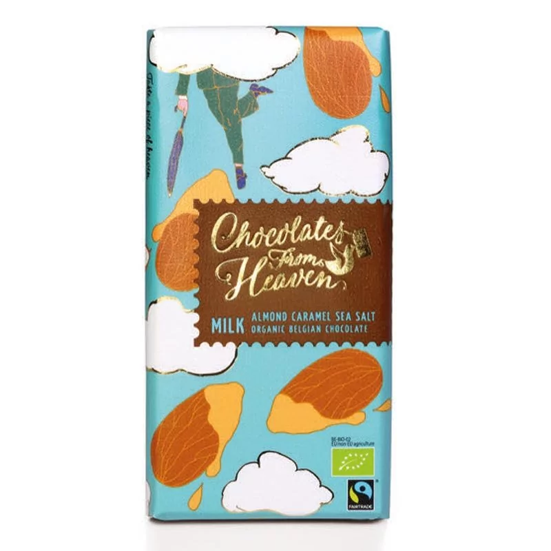 BIO mléčná čokoláda s karameliz. mandlemi a mořskou solí 37% Chocolates from Heaven - 100 g BIO mléčná čokoláda s karameliz. mandlemi a mořskou solí 37% Chocolates from Heaven - 100 g