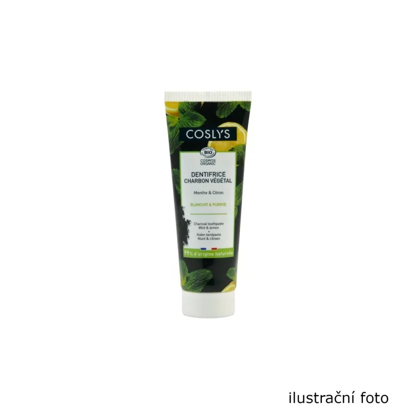 Černá bělicí zubní pasta (máta a citron) Coslys - 5 g